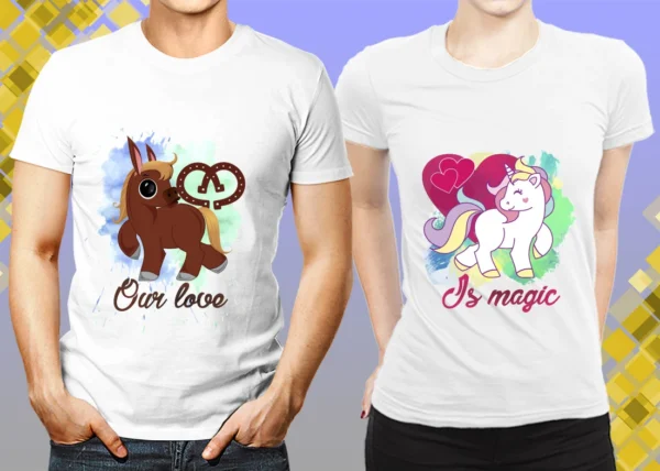 Simpatica maglietta da coppia di unicorni il nostro amore è magico