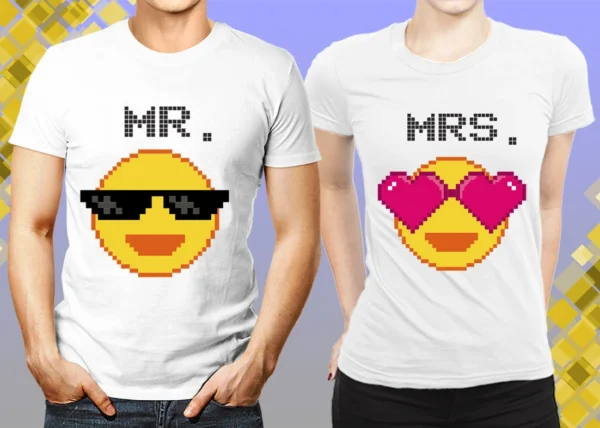 Maglietta carina della coppia emoji di Mr e Mrs